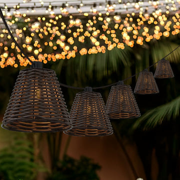 Payton 10-Light Indoor/Outdoor 10 ft. Classic Cottage Incandescent G40 Faux-Rattan Shaded String Lights